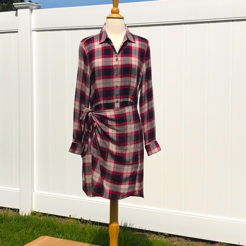 NWOT UNTUCKit for Her Long Sleeve Button Down Plaid Flannel Shirt Dress Size 12